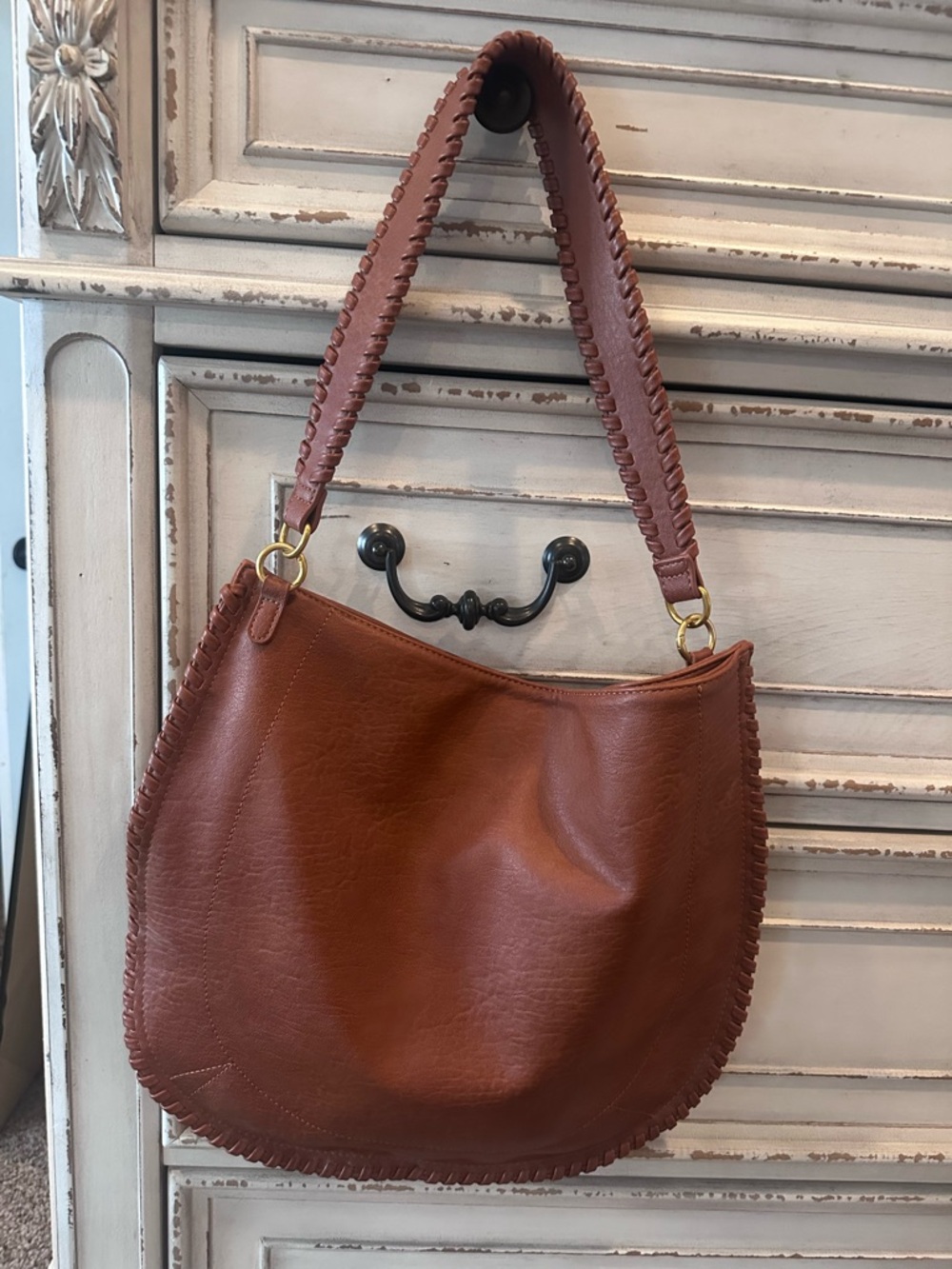 Classic Brown Leather-like Hobo Shoulder Bag